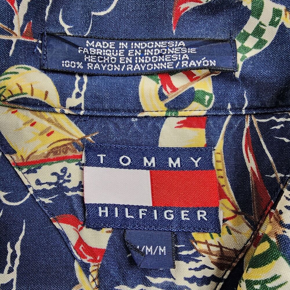 Tommy Hilfiger Shirt Mens Medium Sailing AOP Camp Loop Collar Vintage Nautical - Picture 3 of 13
